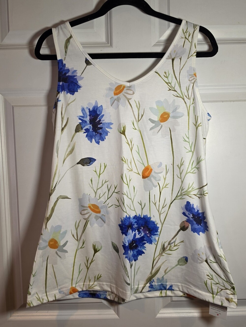NWOT Floral Print Sleeveless Tank Top - Blue & White M